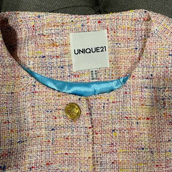 UNIQUE21 - 2 PIECE SET - Tweed Long Sleeve Fitted Blazer & Mini Skirt - Pink - Picture 7 of 8